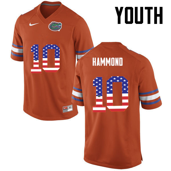 Youth Florida Gators #10 Josh Hammond College Football USA Flag Fashion Jerseys-Orange